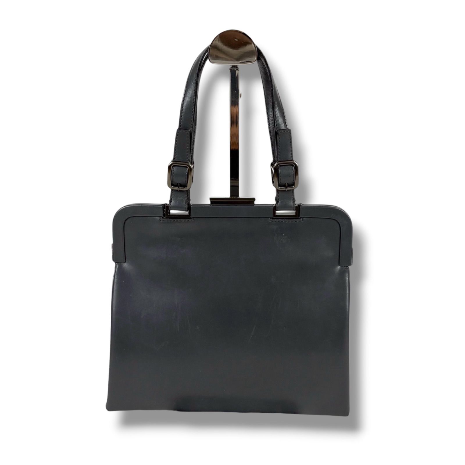 プラダ PRADA がま口 トップハンドルバッグ ハンドバッグ 型押しロゴ 