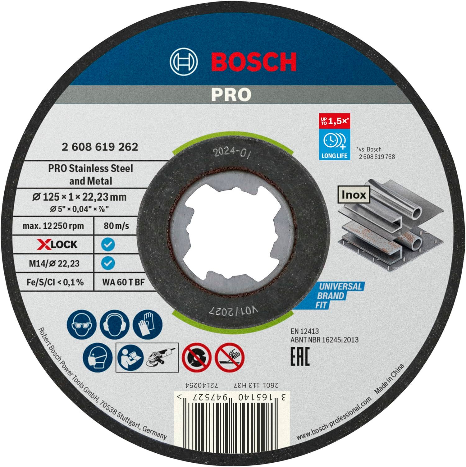 新品 ボッシュ X-LOCK切断砥石125x1.0ステンST 25枚 2608619262