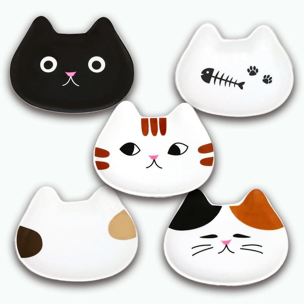 新品 暮らしの彩り 小皿 まったり 猫小皿 5柄セット 11.5×9cm 磁器 豆皿 プレート ミニプレート 電子レンジ対応 食洗機対応