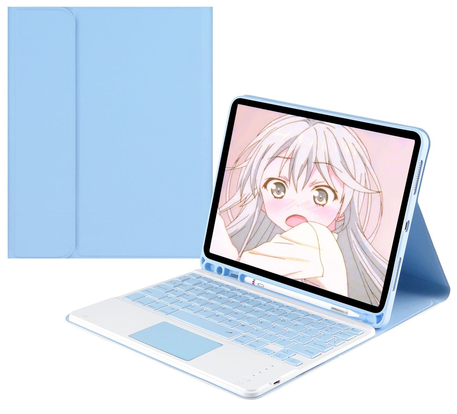 新品 Moogukadan 適用 iPad 第9/8/7世代10.2インチ/Air3 Pro10.5インチ用のキーボードケース タッチパッド搭載 ペン収納 分式 Bluetooth キーボード 軽量 薄型 おしゃれ， 空色 4,586円