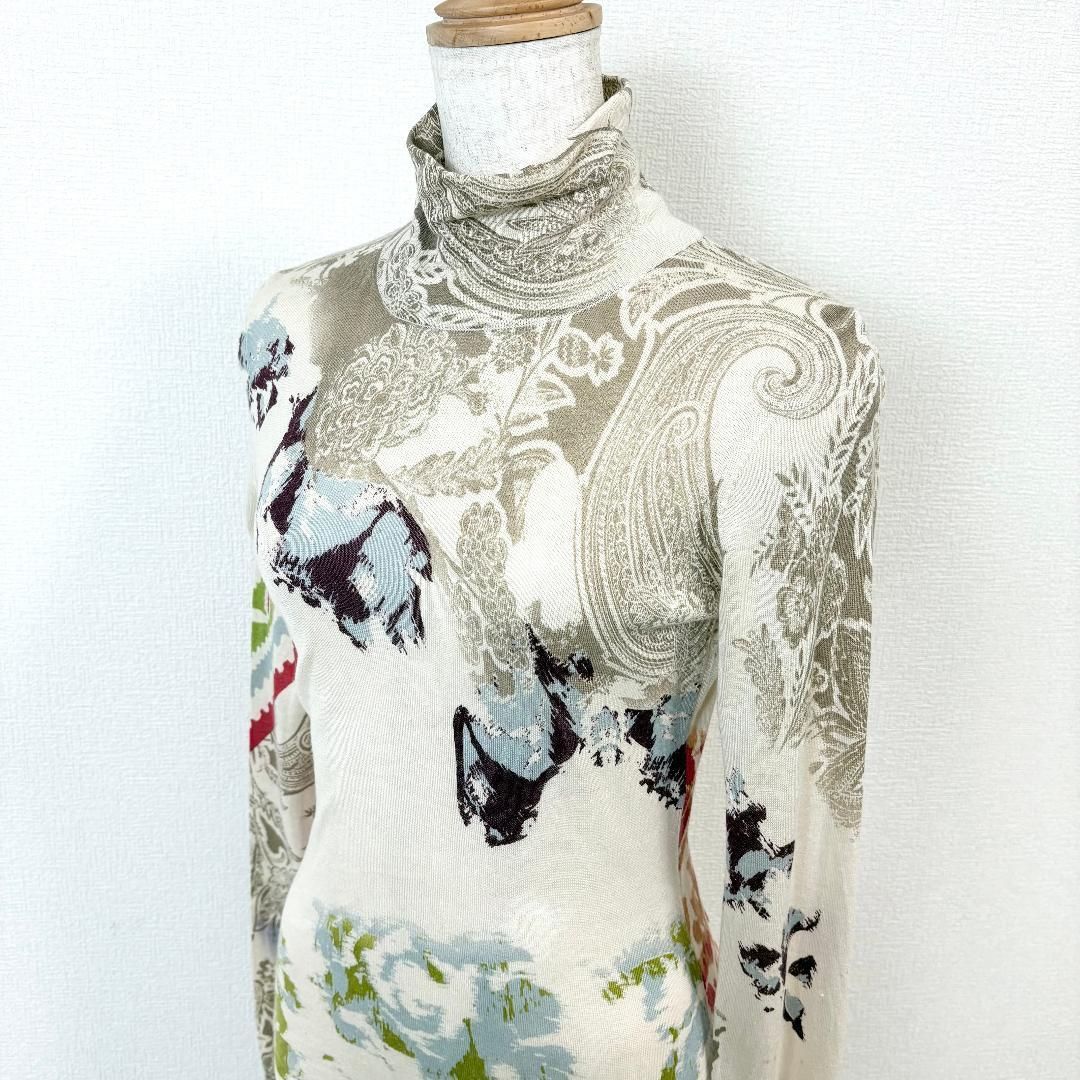 ETRO 長袖カシミヤ混ニット ハイネック 40 ライトベージュ ボタニカル柄 ETRO 長袖カシミヤ混ニット ハイネック 40 ライトベージュ ボタニカル