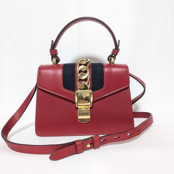 美品 グッチ シルヴィ シェリーライン レッド レザー 2way 
