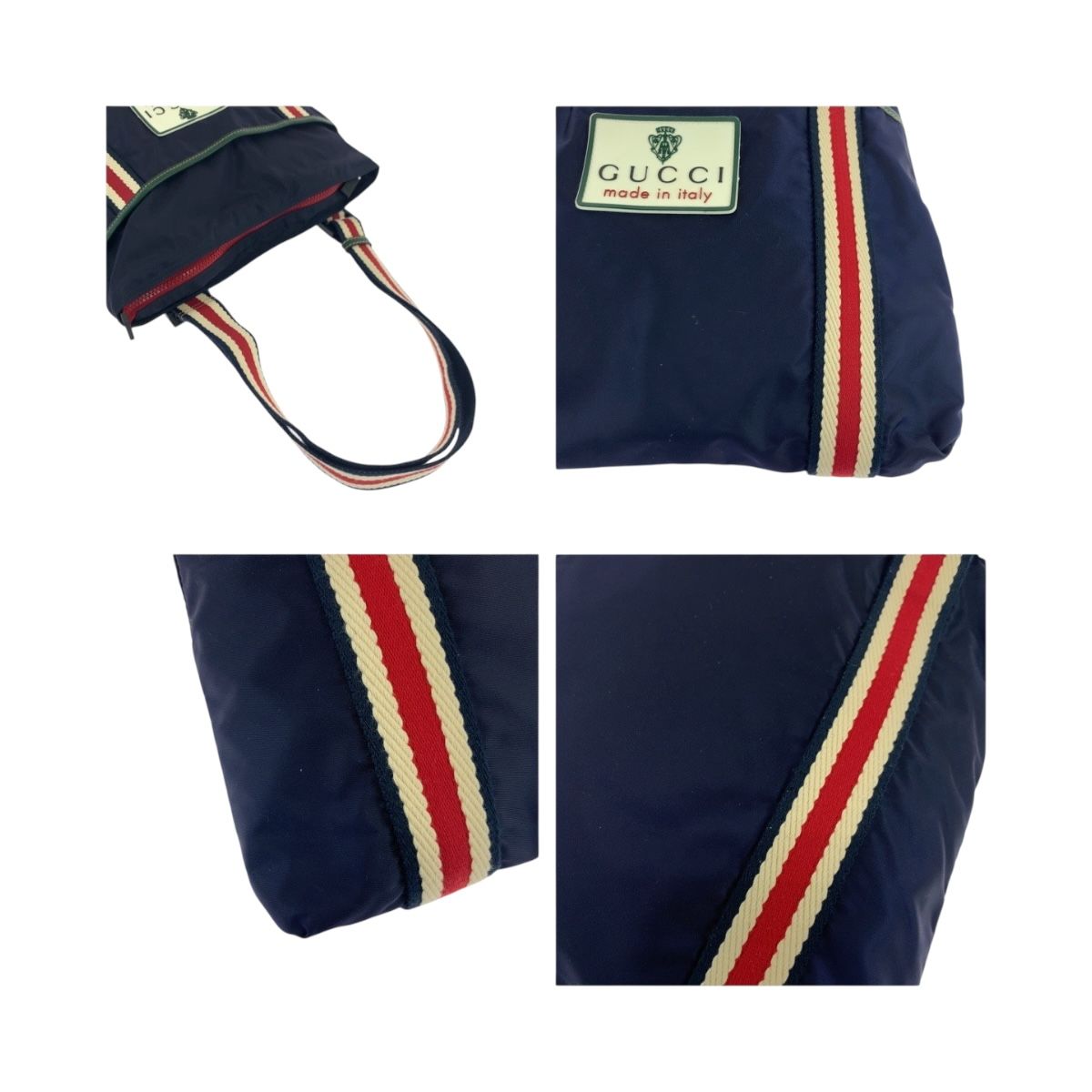 美品 GUCCI グッチ クレスト ネイビー レッド ブラック金具 ナイロン 