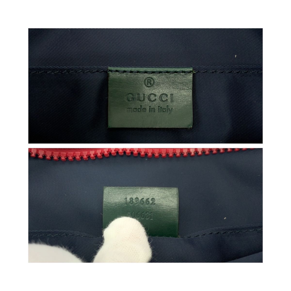 美品 GUCCI グッチ クレスト ネイビー レッド ブラック金具 ナイロン 