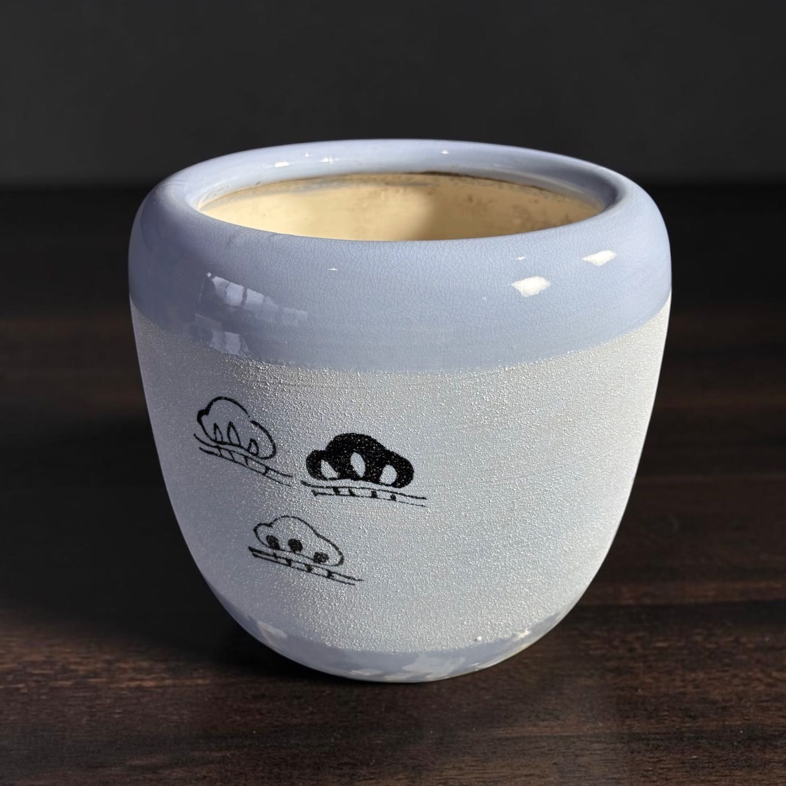 火鉢 松 スカイブルー 金魚鉢 睡蓮鉢 壺 陶器 時代物 古道具 昭和 