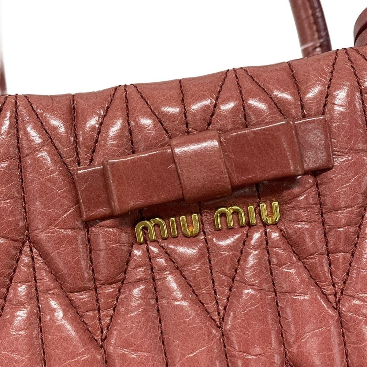 miumiu(ミュウミュウ) トートバッグ マテラッセ レッド リボン レザー 