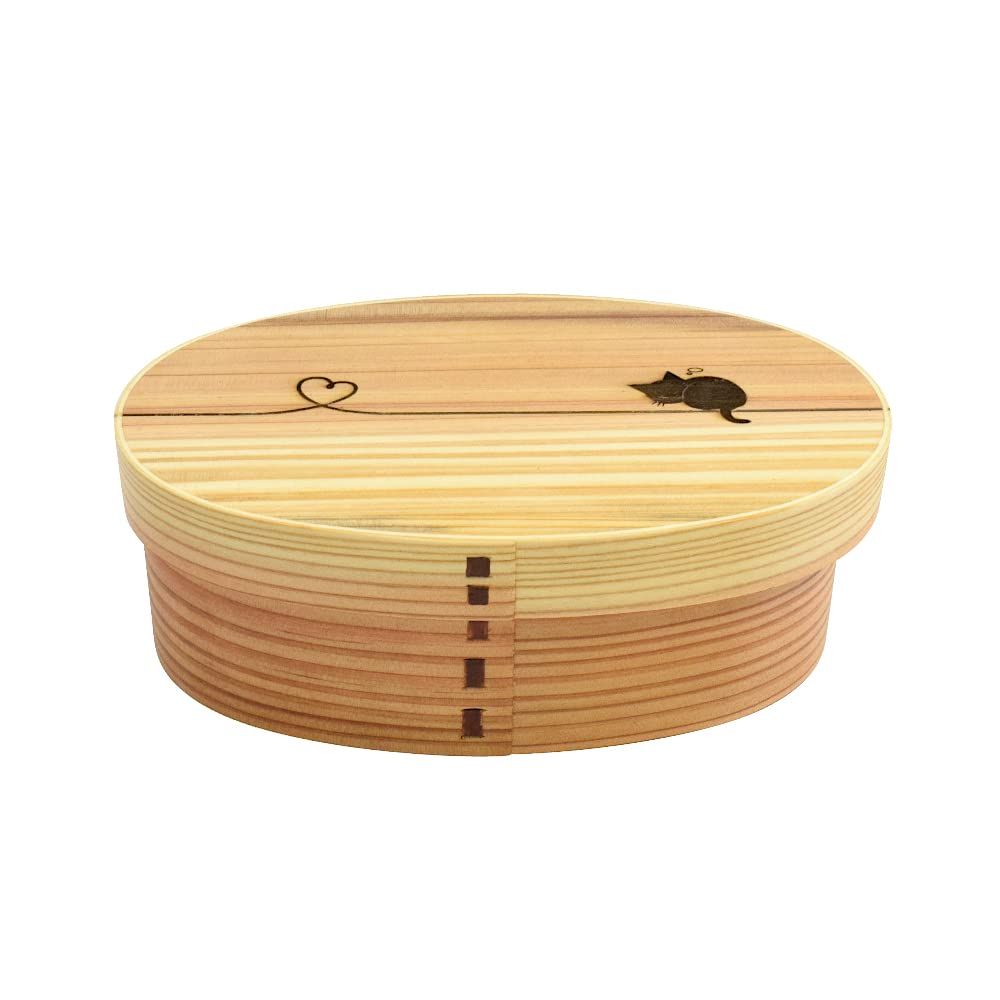 新品 かのりゅう 弁当箱 木目 700ml Design-結びネコ- 曲げわっぱ L