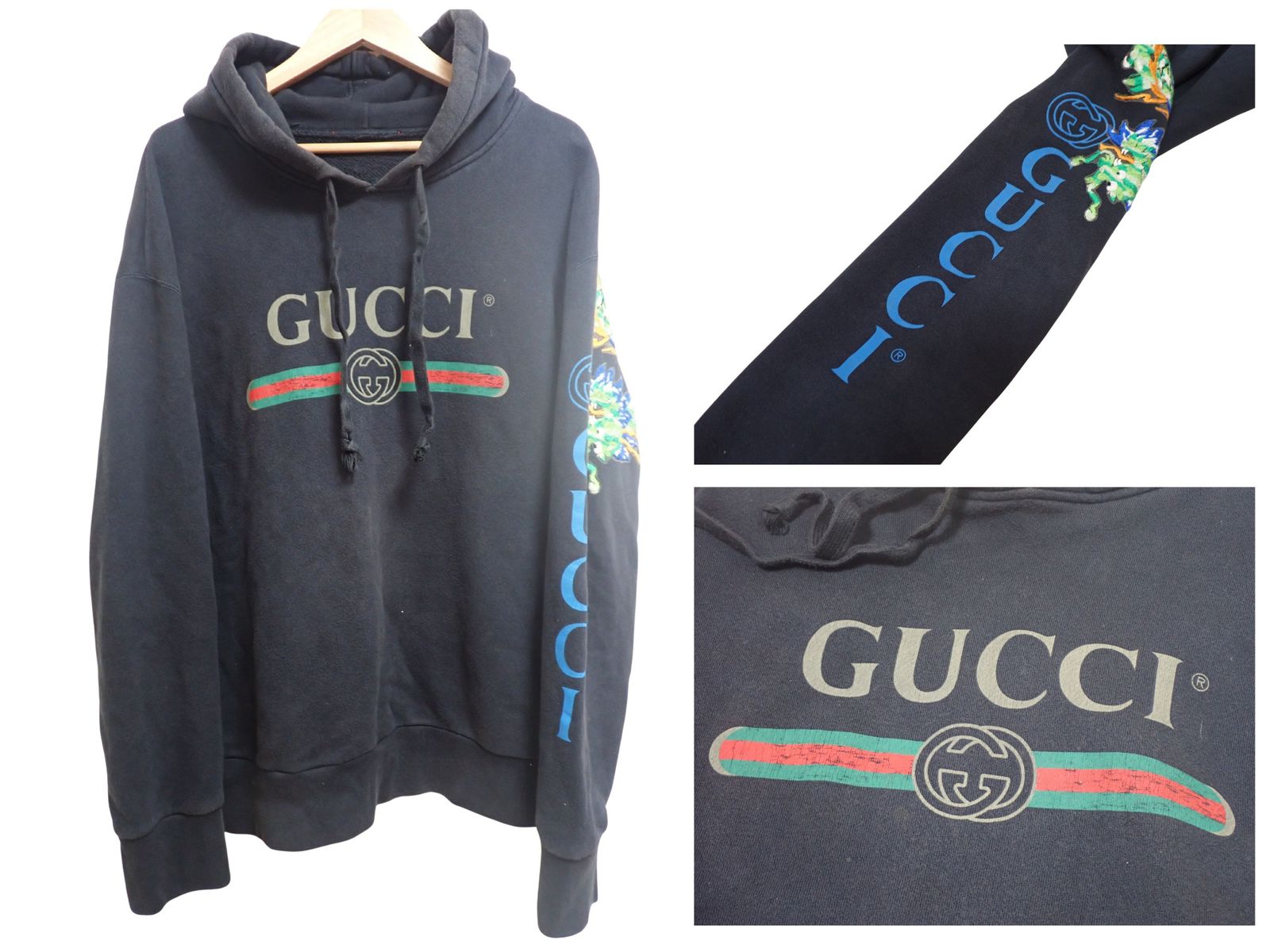 GUCCI グッチ テクニカル ライン サイド ロゴ プルオーバー パーカー L 