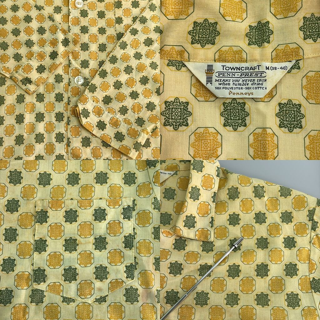 60年代 TOWNCRAFT タウンクラフト パジャマシャツ ヴィンテージ 総柄 イエロー(メンズ M)中古 古着 X7564 60年代 TOWNCRAFT タウンクラフト パジャマシャツ ヴィンテージ 総柄