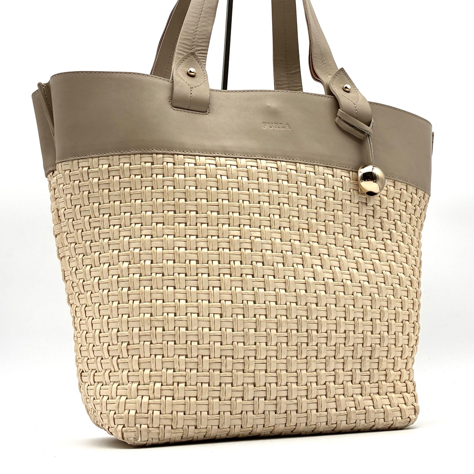 FURLA フルラ トートバッグ カゴバッグ ストロー レザー ベージュ 