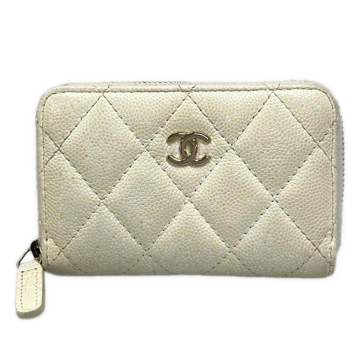 CHANEL(シャネル) コインケース マトラッセ 白 ゴールド金具ラウンド 