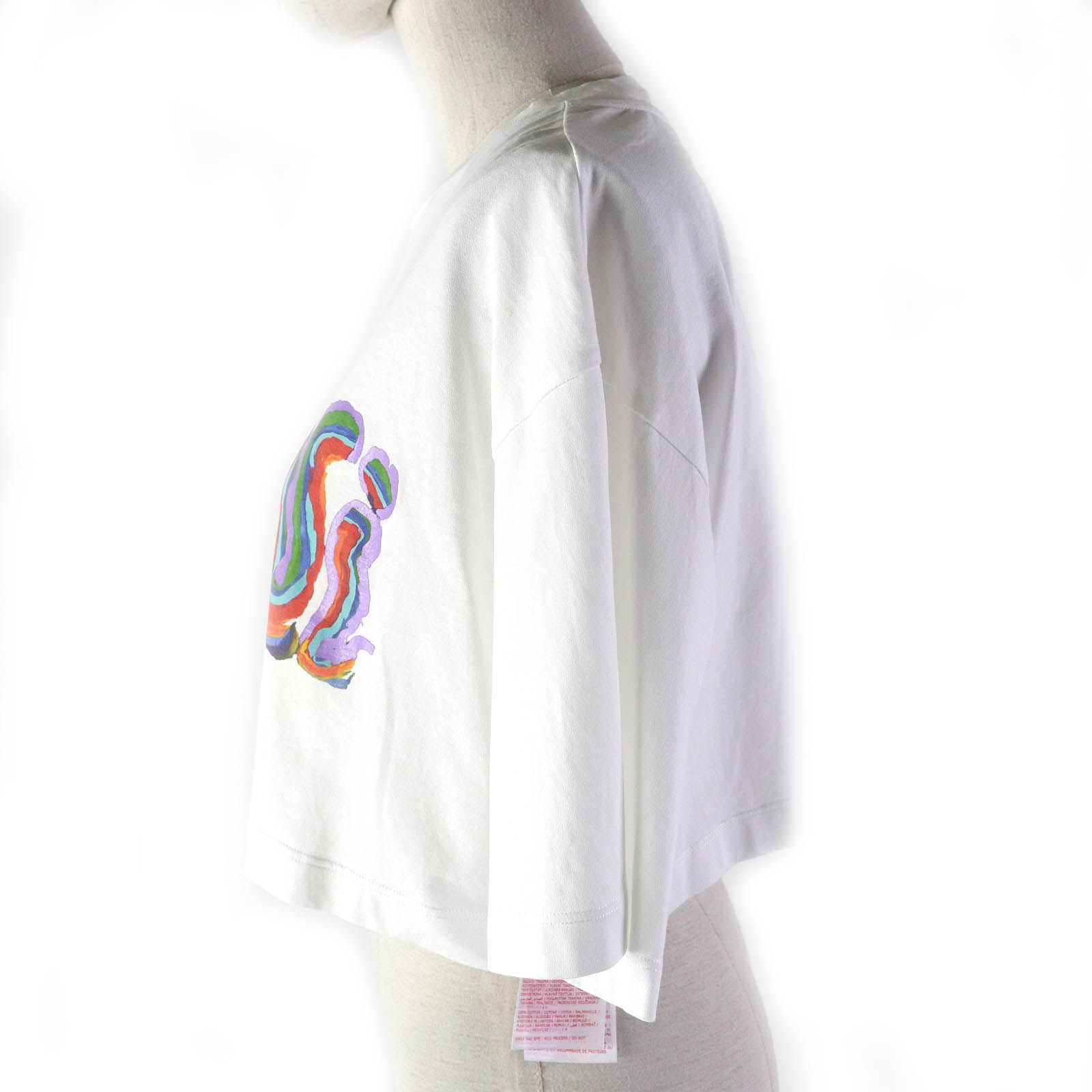 美品△MARNI Flaminia Veronesi マルニ フラミニアヴェロ 23SS コットン100％ ロゴプリント クルーネック クロップド 半袖Ｔシャツ ホワイト マルチカラー 38 イタリア製 正規品 レディース 美品△MARNI Flaminia Veronesi マルニ フラミニアヴェロ 23SS