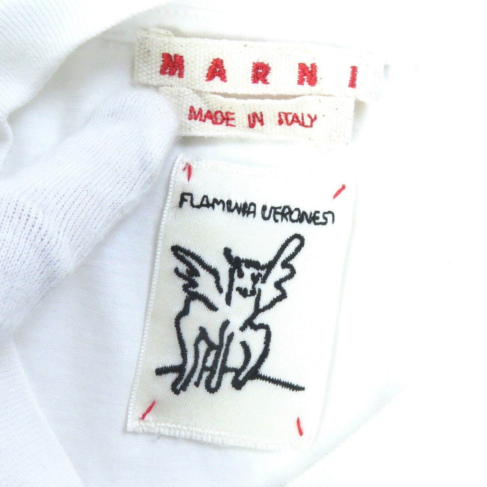 美品△MARNI Flaminia Veronesi マルニ フラミニアヴェロ 23SS コットン100％ ロゴプリント クルーネック クロップド 半袖Ｔシャツ ホワイト マルチカラー 38 イタリア製 正規品 レディース 美品△MARNI Flaminia Veronesi マルニ フラミニアヴェロ 23SS