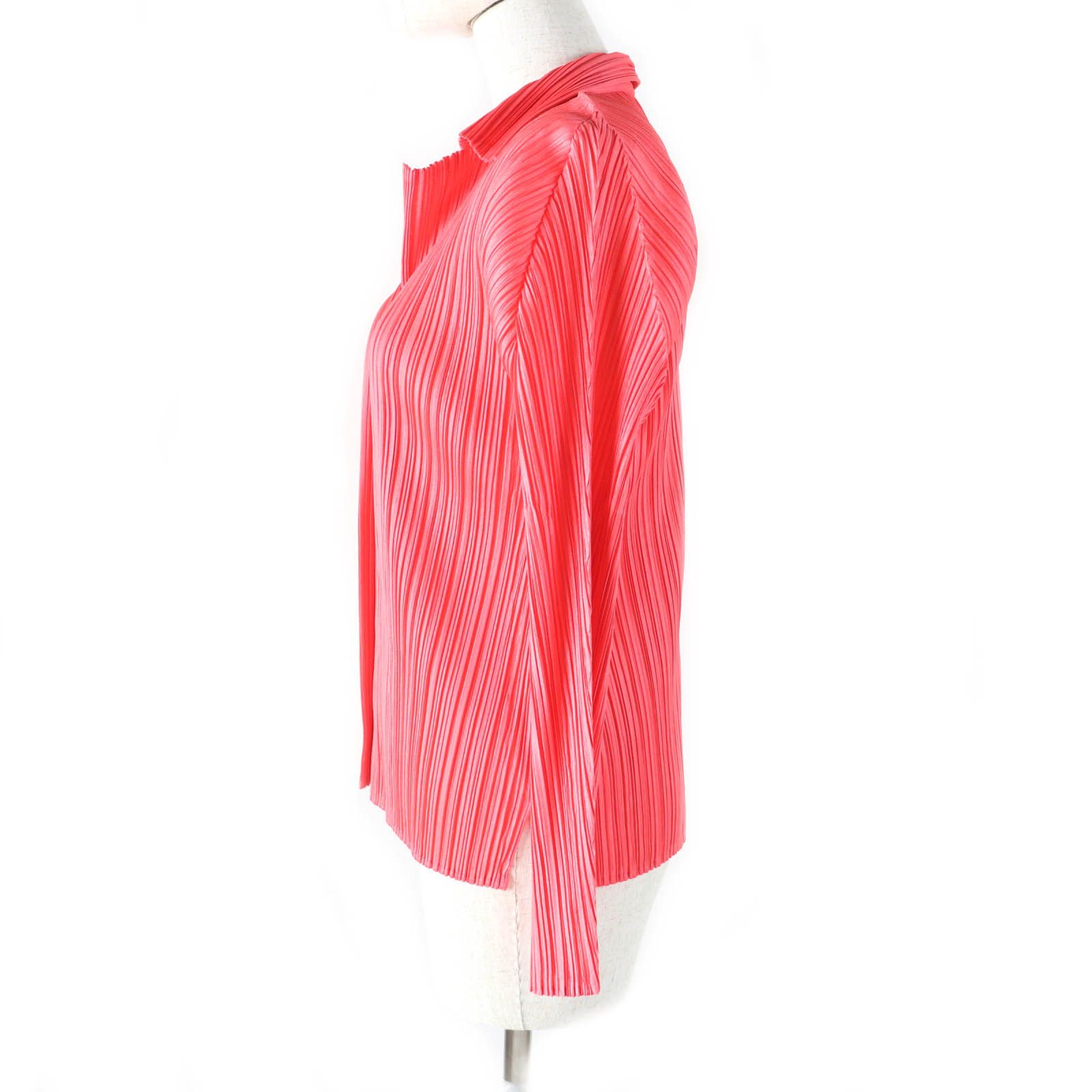 極美品★PLEATS PLEASE プリーツプリーズ イッセイミヤケ PP33-JD150 プリーツ シャツ カーディガン コーラルピンク 3 日本製 正規品 レディース 極美品☆PLEATS PLEASE プリーツプリーズ イッセイミヤケ PP33-JD150