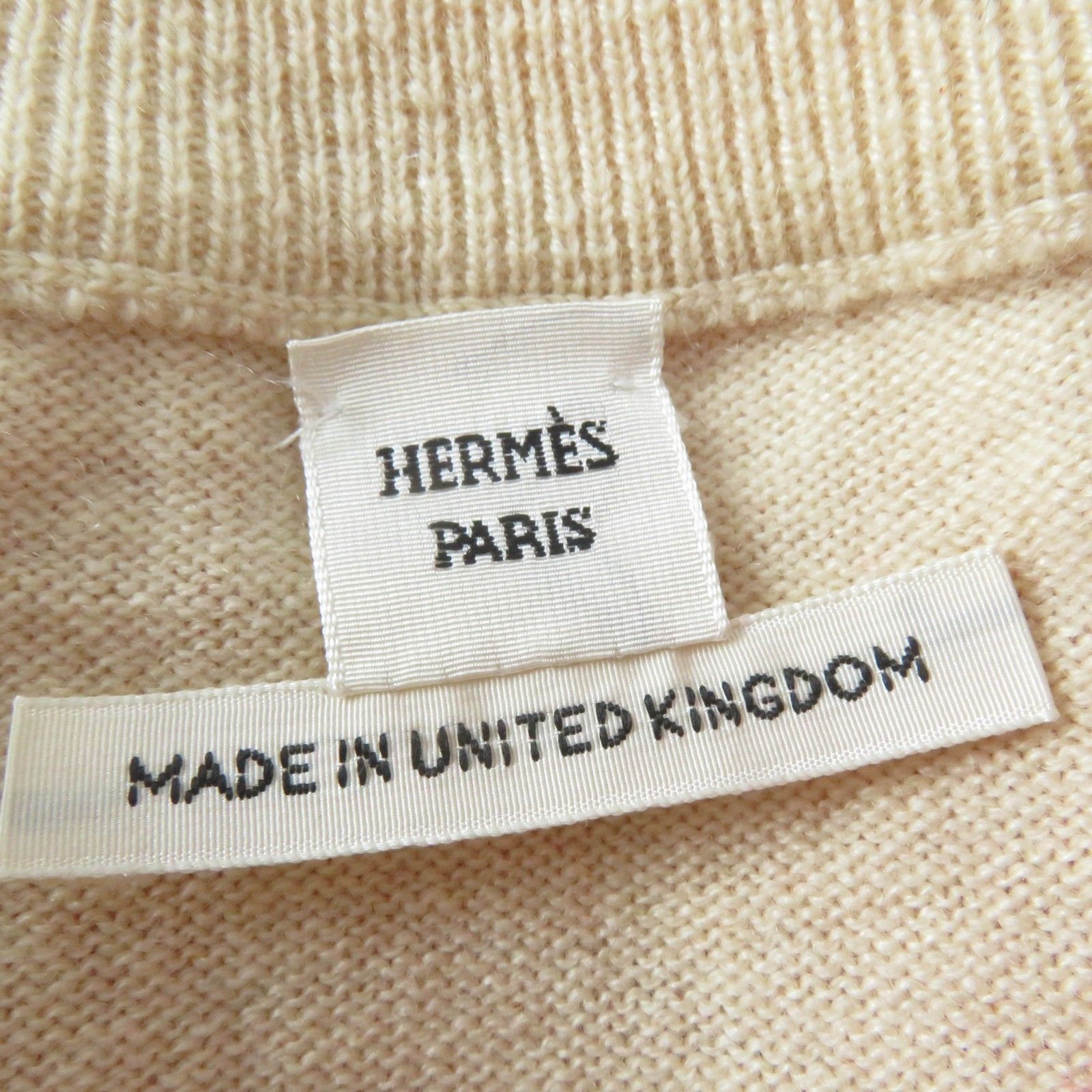 美品☆HERMES エルメス カシミヤ100％ フレンチスリーブ ニット トップス ベージュ レッド 36 イギリス製 レディース 美品☆HERMES エルメス カシミヤ100％ フレンチスリーブ ニット