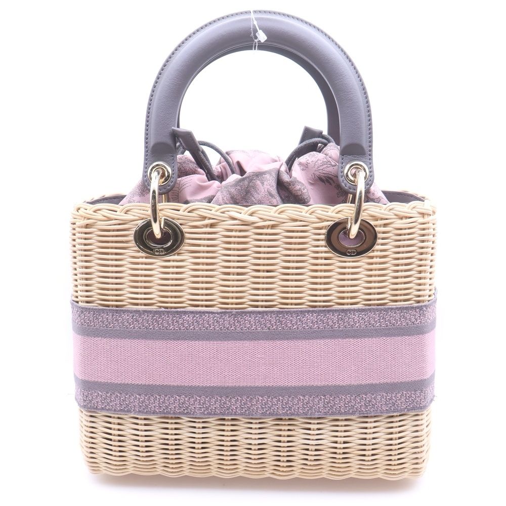 Christian Dior クリスチャンディオール レディディオール ウィッカー ミディアム 2WAY ハンドバッグ ショルダーバッグ ベージュ×ピンク ラフィア Christian Dior - Christian Dior クリスチャンディオール レディ