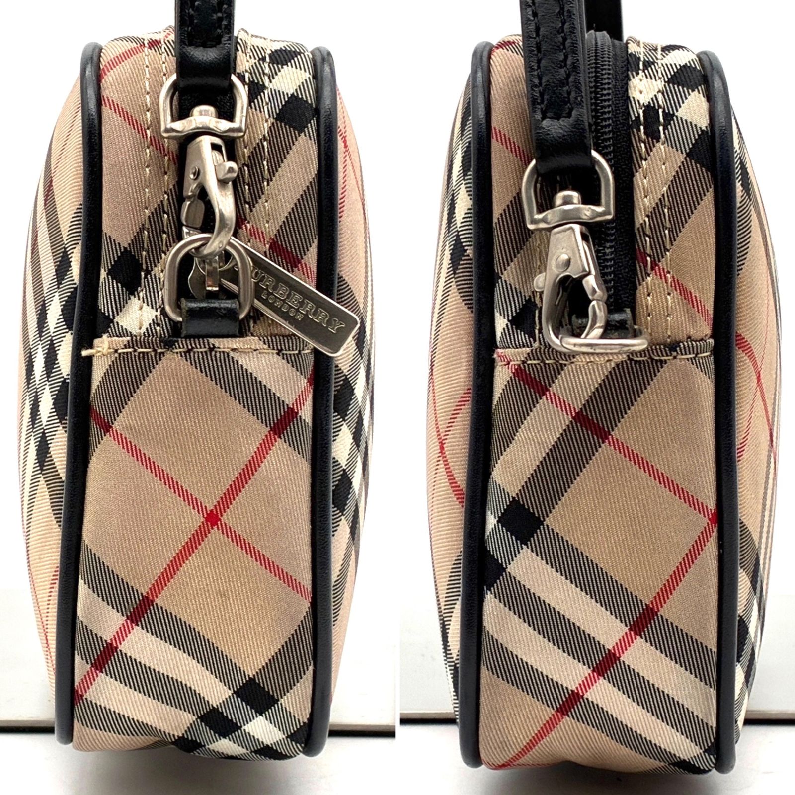 美品 BURBERRY バーバリー ノバチェック アクセサリーポーチ ハンドバッグ キャンバス レザー ベージュ ブラック シルバー金具 ミニバッグ ポシェット 鞄 裏地総柄 スリム 手提げ レディース 婦人 20代 30代 40代 50代 ヴィンテージ ブランドバッグ 美品 BURBERRY バーバリー ノバチェック アクセサリーポーチ