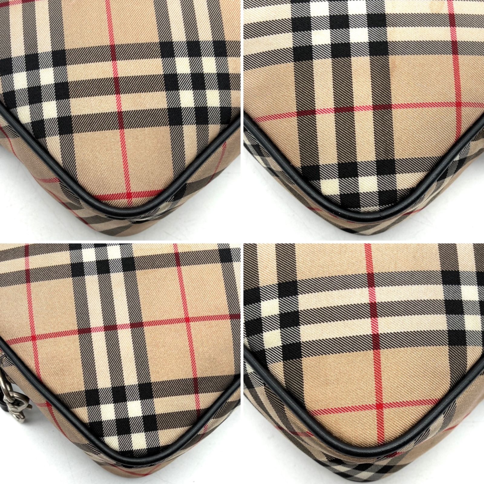 美品 BURBERRY バーバリー ノバチェック アクセサリーポーチ ハンドバッグ キャンバス レザー ベージュ ブラック シルバー金具 ミニバッグ ポシェット 鞄 裏地総柄 スリム 手提げ レディース 婦人 20代 30代 40代 50代 ヴィンテージ ブランドバッグ 美品 BURBERRY バーバリー ノバチェック アクセサリーポーチ