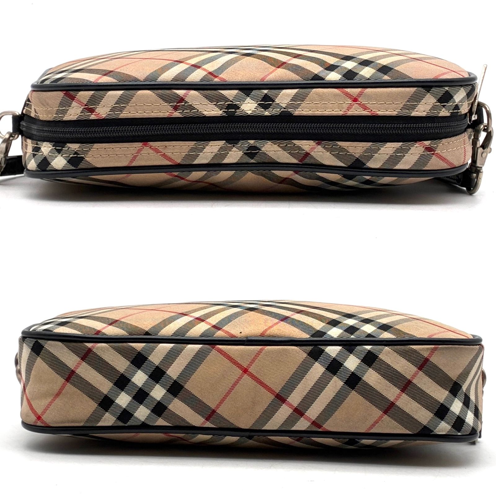 美品 BURBERRY バーバリー ノバチェック アクセサリーポーチ ハンドバッグ キャンバス レザー ベージュ ブラック シルバー金具 ミニバッグ ポシェット 鞄 裏地総柄 スリム 手提げ レディース 婦人 20代 30代 40代 50代 ヴィンテージ ブランドバッグ 美品 BURBERRY バーバリー ノバチェック アクセサリーポーチ