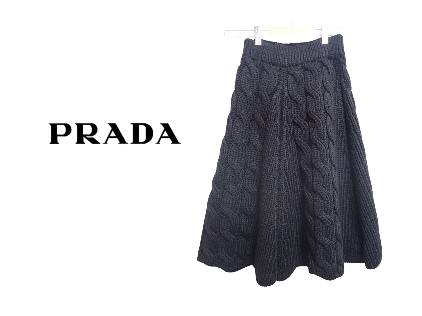 PRADA ニットスカート 美品】PRADA プラダ ニット スカート フレア ネイビー 40 M相当
