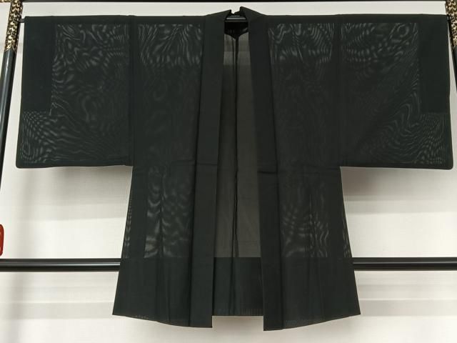 平和屋着物▽男性 羽織 スリーシーズン 春夏秋 塵除け 紗 暗黒色 黒地 正絹 逸品 AABI2185jh
