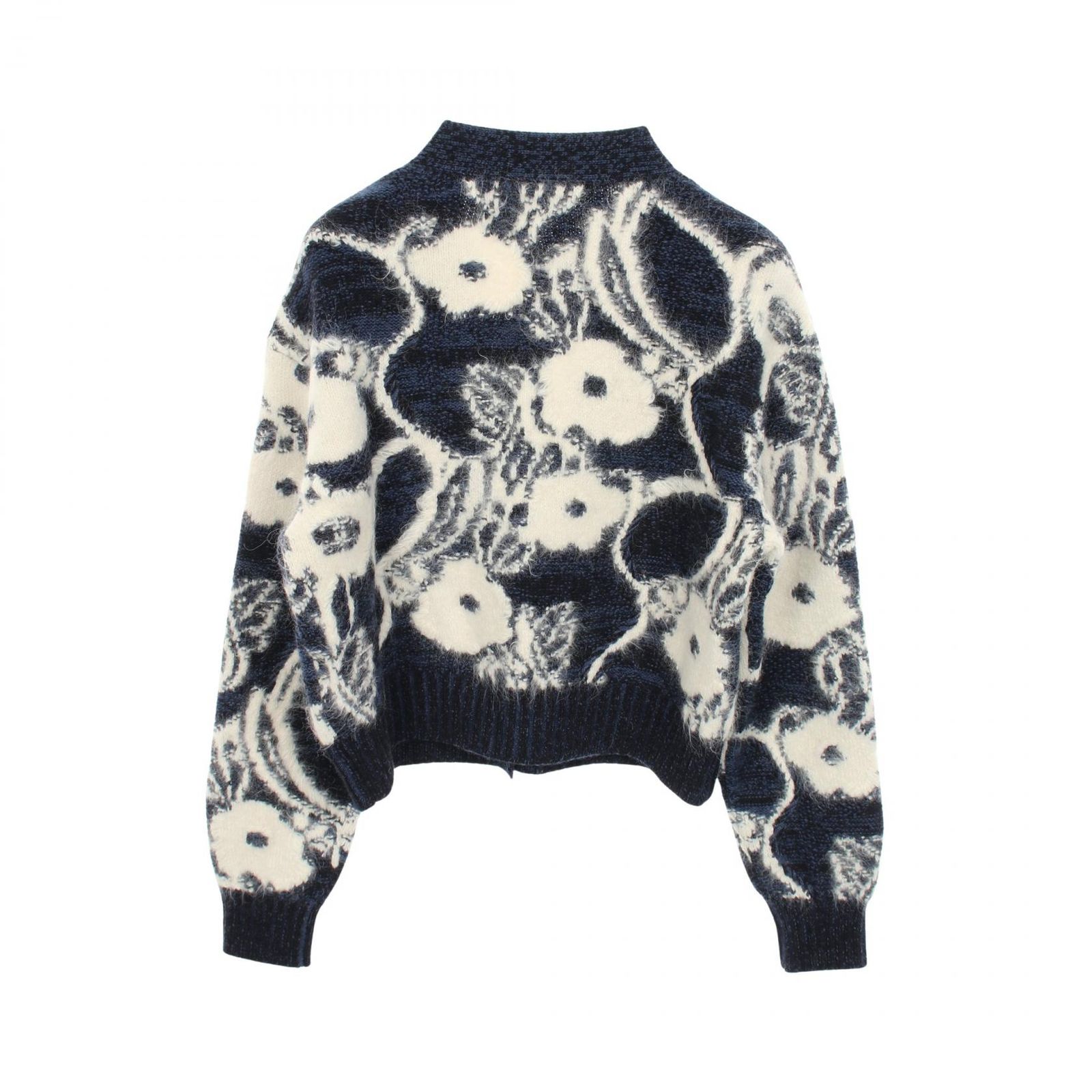 シャネル CHANEL ライオンボタン 花柄 カーディガン 衣料品 トップス カシミヤ アルパカ レディース ネイビー系 / ホワイト系 P73573K10554 【中古】 CHANEL - シャネル CHANEL ライオンボタン 花柄 カーディガン 衣料品