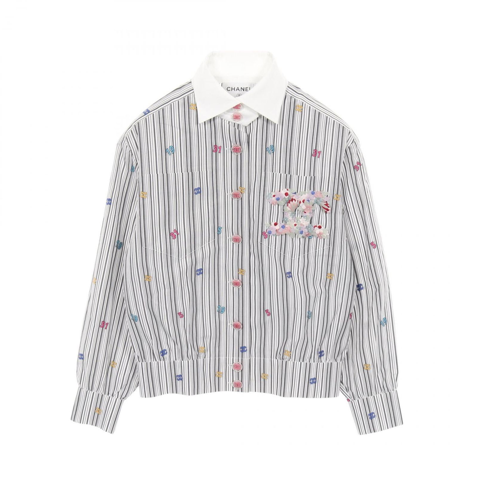 CHANEL シャネル ブラウス フラワーココマーク ストライプ シャツ CHANEL シャネル フラワーココマーク ストライプ シャツ ブラウス