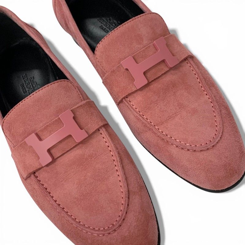 エルメス HERMES パリ ローファー 革靴 靴 シューズ スエード ピンク H 
