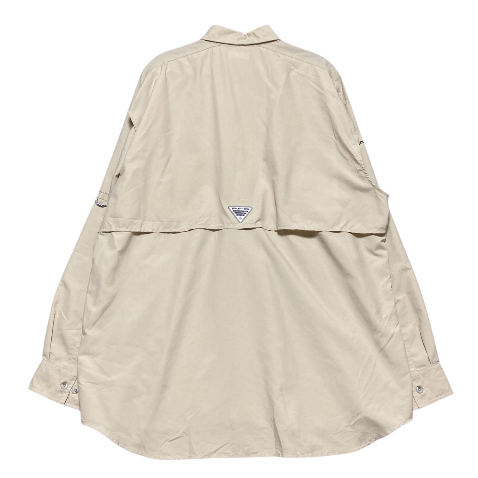 デッドストック Columbia PFG フィッシングシャツ L ベージュ 企業ロゴ 