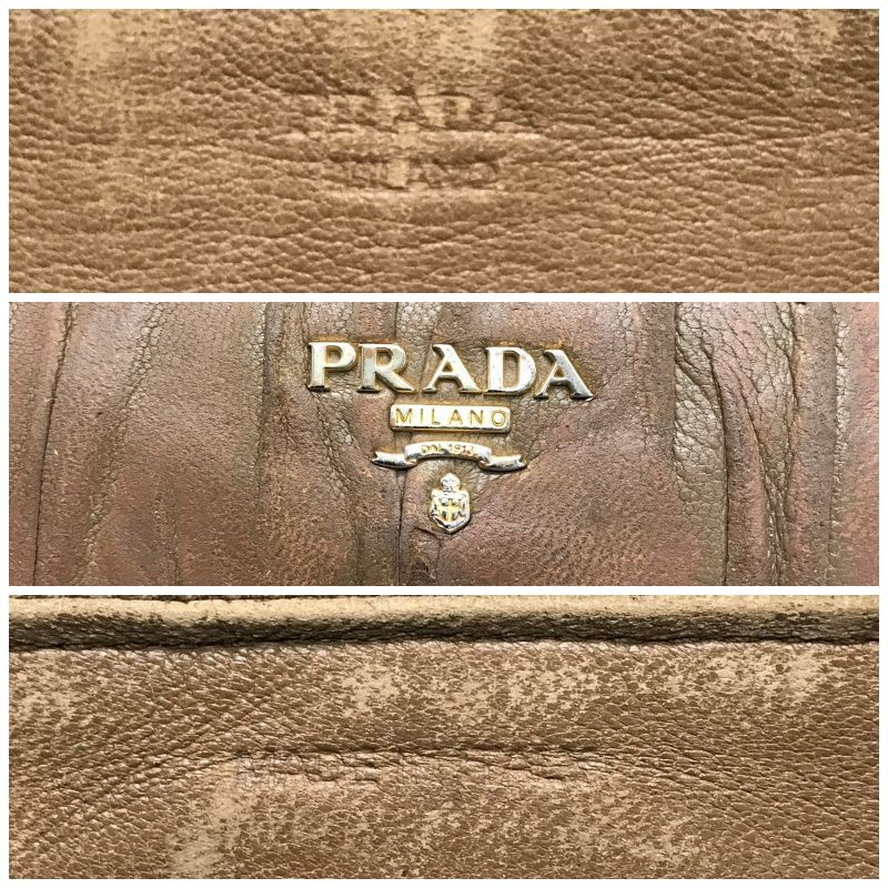 【大人グレージュ】PRADA プラダ ギャザー 長財布 ゴールドロゴ PRADA（プラダ） 【爆買】プラダ 財布 ロゴ サフィアーノレザー ジップ
