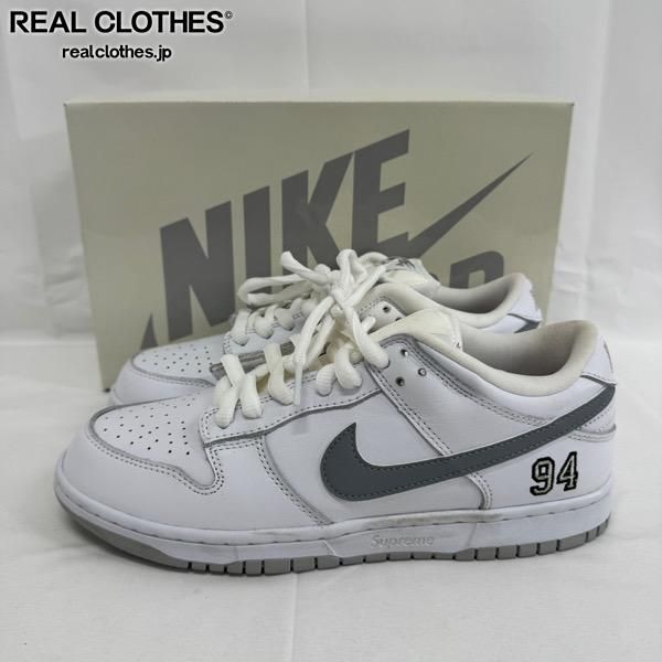 Supreme×NIKE/シュプリーム×ナイキ SB Dunk Low White/Metallic Silver 
