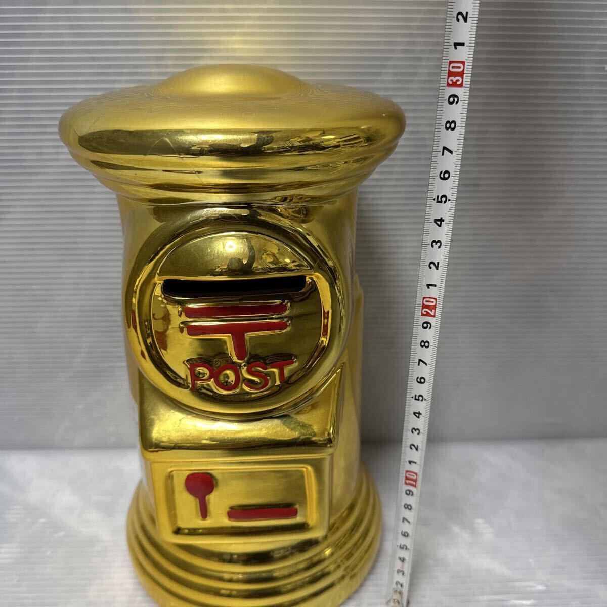 郵便ポスト 貯金箱 金色 郵便局 オリジナル ポスト型 陶器製 ゴールド