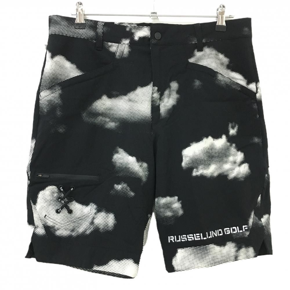 美品】ラッセルノゴルフ ハーフパンツ 黒×白 カモフラ 美品】ラッセルノゴルフ ハーフパンツ 黒×白 カモフラ