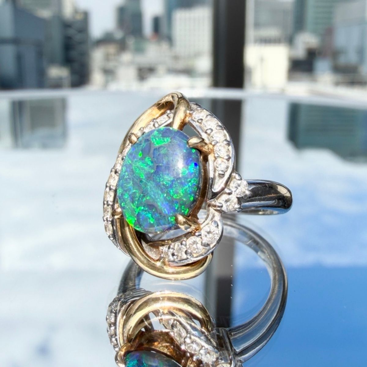 Pt900 K18 ブラックオパール1.81ct ダイヤモンド0.38ct リング - メルカリ