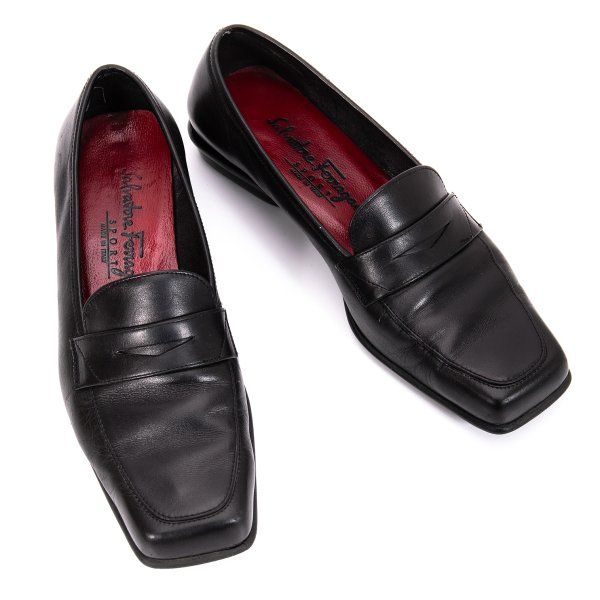 サルバトーレフェラガモSalvatore Ferragamo SPORT スクエアトゥレザーコインローファー 黒6(23位)
