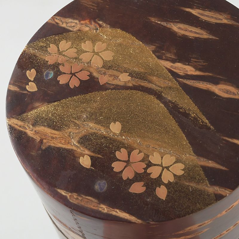 茶道具 越前塗 中出松峰作 螺鈿装飾 遠山桜蒔絵 桜中次 棗 共箱 V S844 