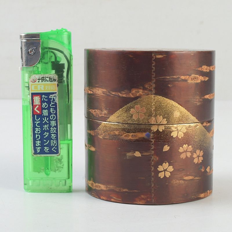 茶道具 越前塗 中出松峰作 螺鈿装飾 遠山桜蒔絵 桜中次 棗 共箱 V S844 