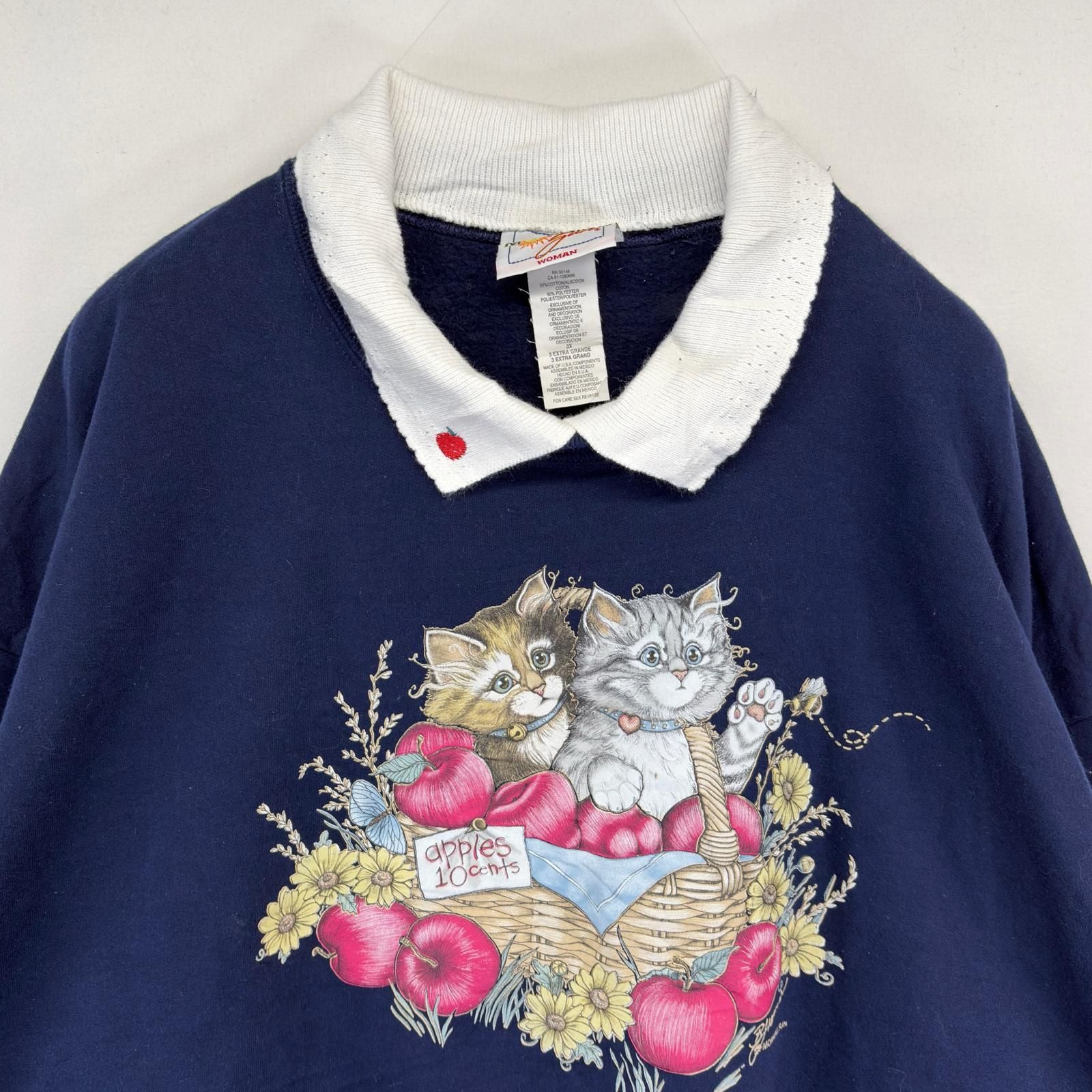 古着 モーニングサン MORNING SUN スウェット トレーナー 襟付き 刺繍 