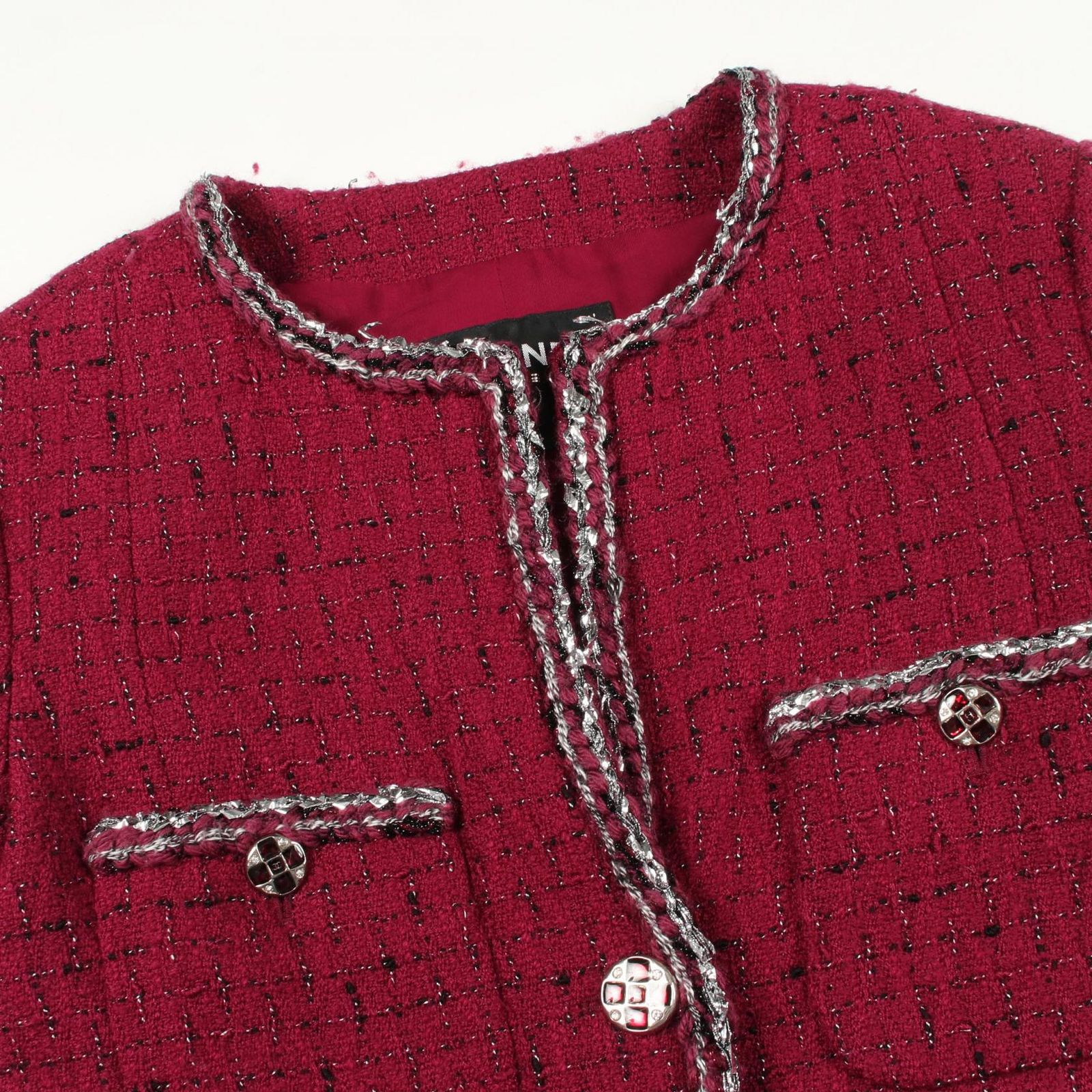 シャネル CHANEL ノーカラージャケット ココマークボタン ツイード 