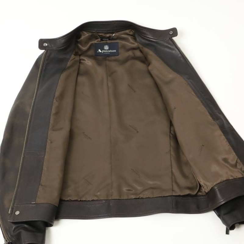 未使用? イタリア製 Aquascutum ラムレザー ジャケット サイズLL 新品 訳有 Aquascutum (Men) アクアスキュータム Leather Riders