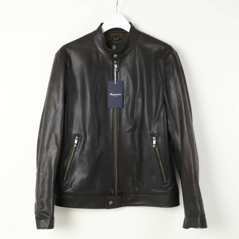 未使用? イタリア製 Aquascutum ラムレザー ジャケット サイズLL 新品 訳有 Aquascutum (Men) アクアスキュータム Leather Riders