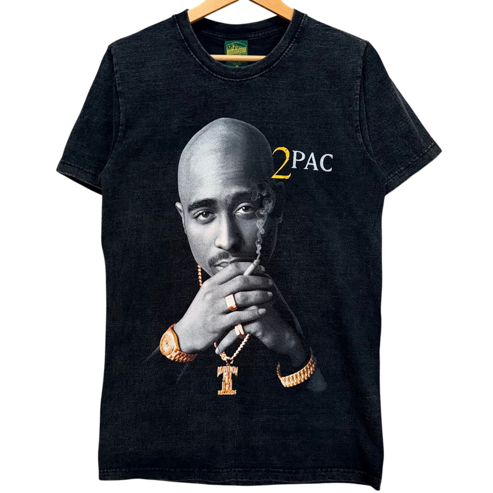 新品 2PAC ツーパック ラップT ビンテージ風 Tシャツ M 黒 ウォッシュ 