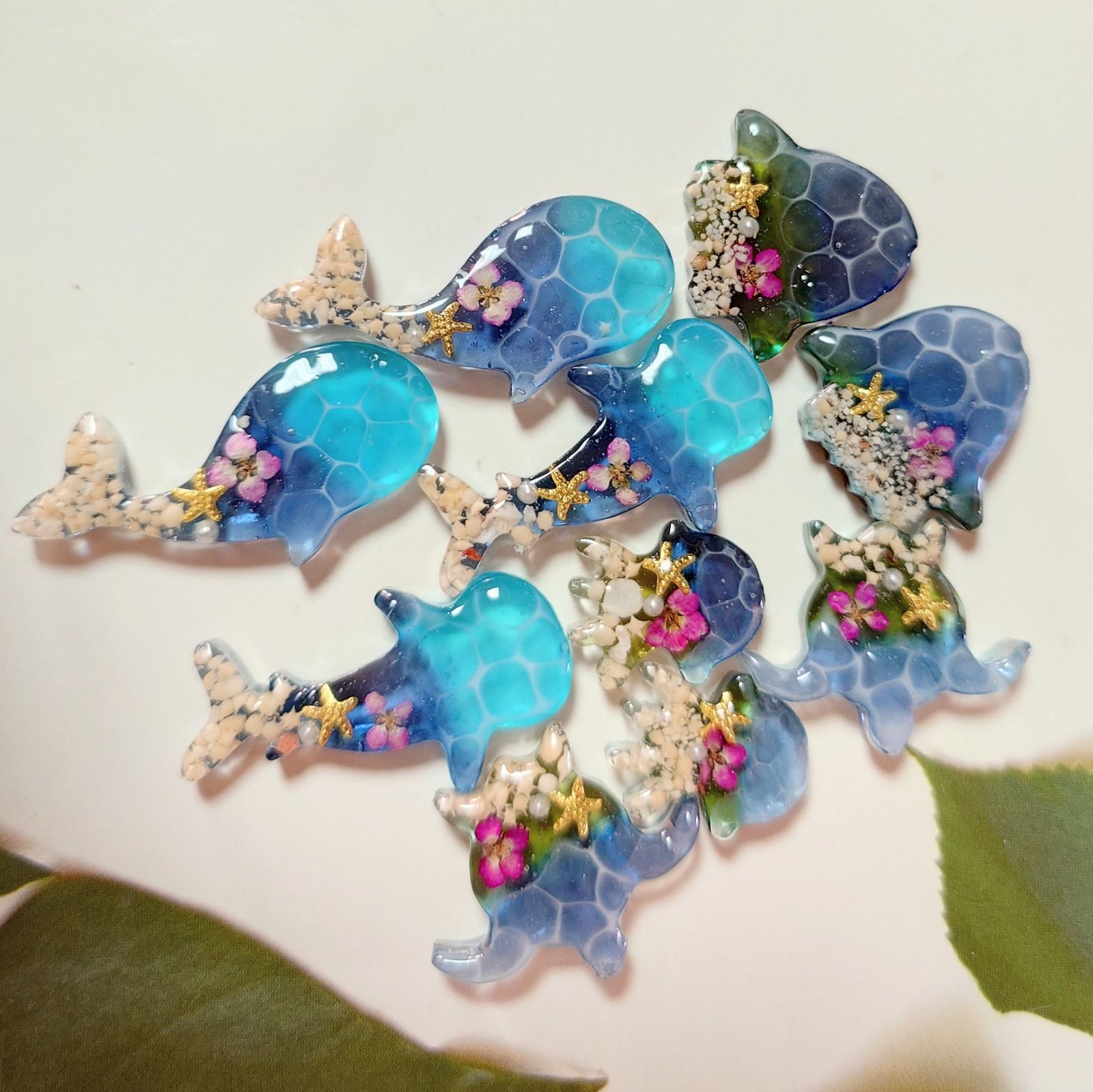 レジン カボション ハンドメイド 海の生き物 海塗り オリジナル 