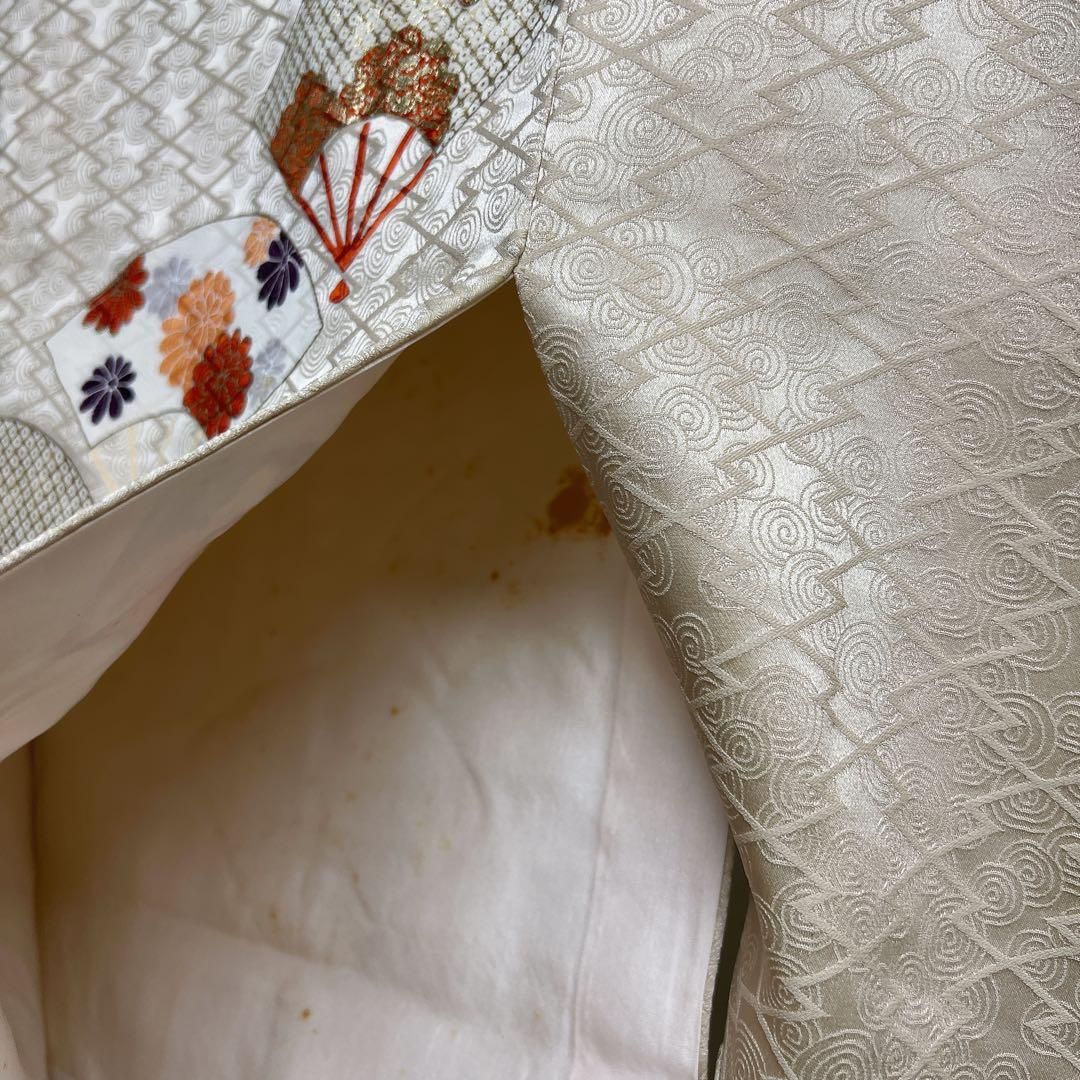 訪問着　金駒刺繍　扇子　菊花　楓　桐の花　松皮菱地紋　着物　021tz 訪問着 金駒刺繍 扇子 菊花 楓 桐の花 松皮菱地紋 着物 021tz 【公式通販】