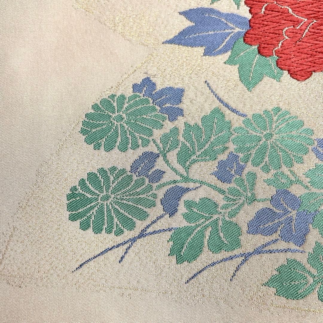 名古屋帯　唐織　牡丹　菊花　扇　金糸　ベージュカラー　着物　023tz 名古屋帯 唐織 牡丹 菊花 扇 金糸 ベージュカラー 着物 023tz - メルカリ