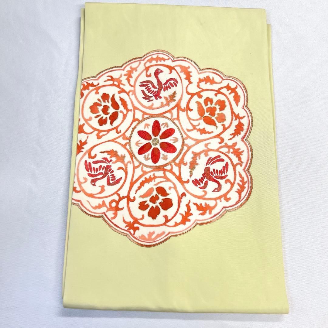 名古屋帯　金駒刺繍　刺繍　塩瀬　華紋　鳥　 唐花模様　更紗模様　着物　023tz 名古屋帯 金駒刺繍 刺繍 塩瀬 華紋 鳥 唐花模様 更紗模様 着物 023tz