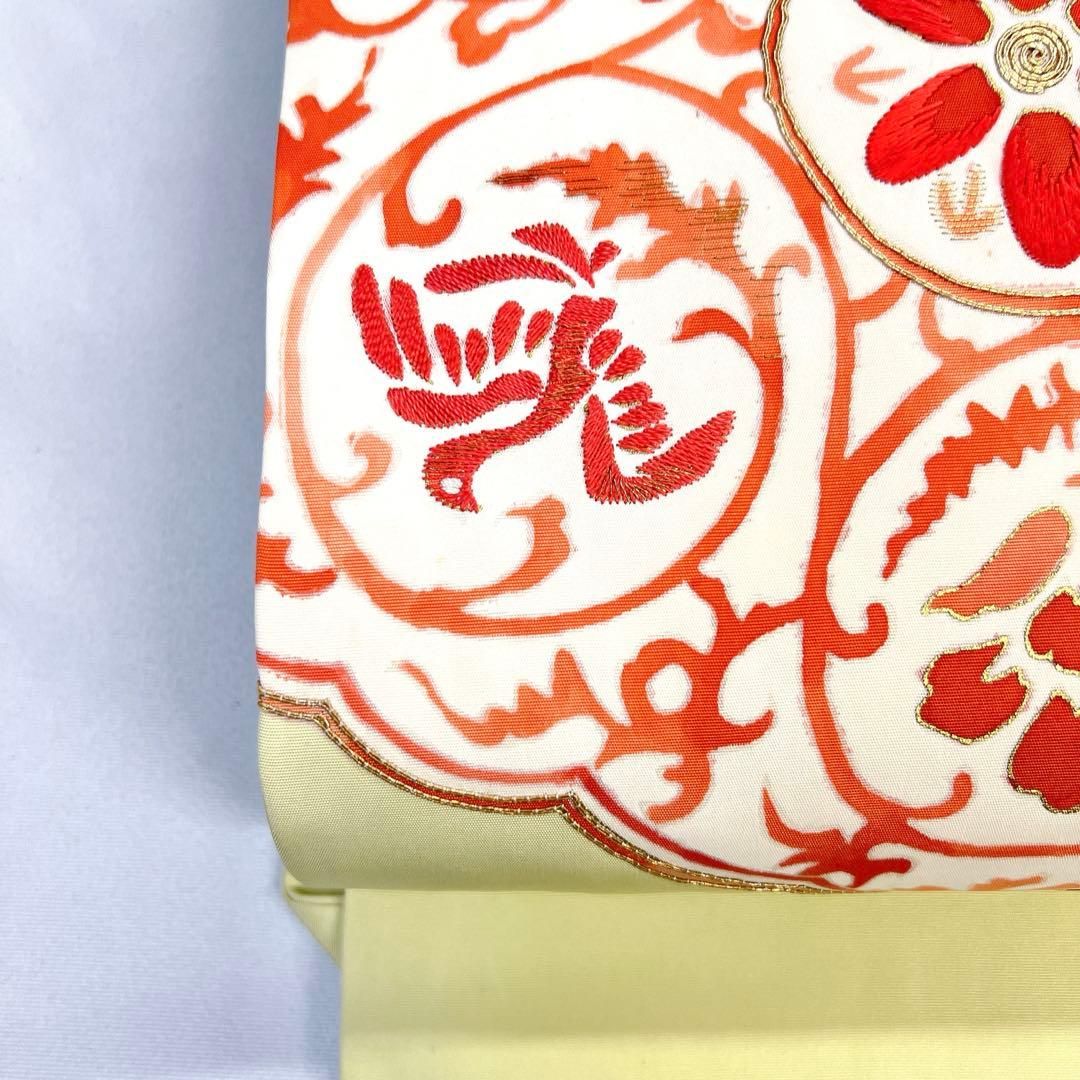名古屋帯　金駒刺繍　刺繍　塩瀬　華紋　鳥　 唐花模様　更紗模様　着物　023tz 名古屋帯 金駒刺繍 刺繍 塩瀬 華紋 鳥 唐花模様 更紗模様 着物 023tz