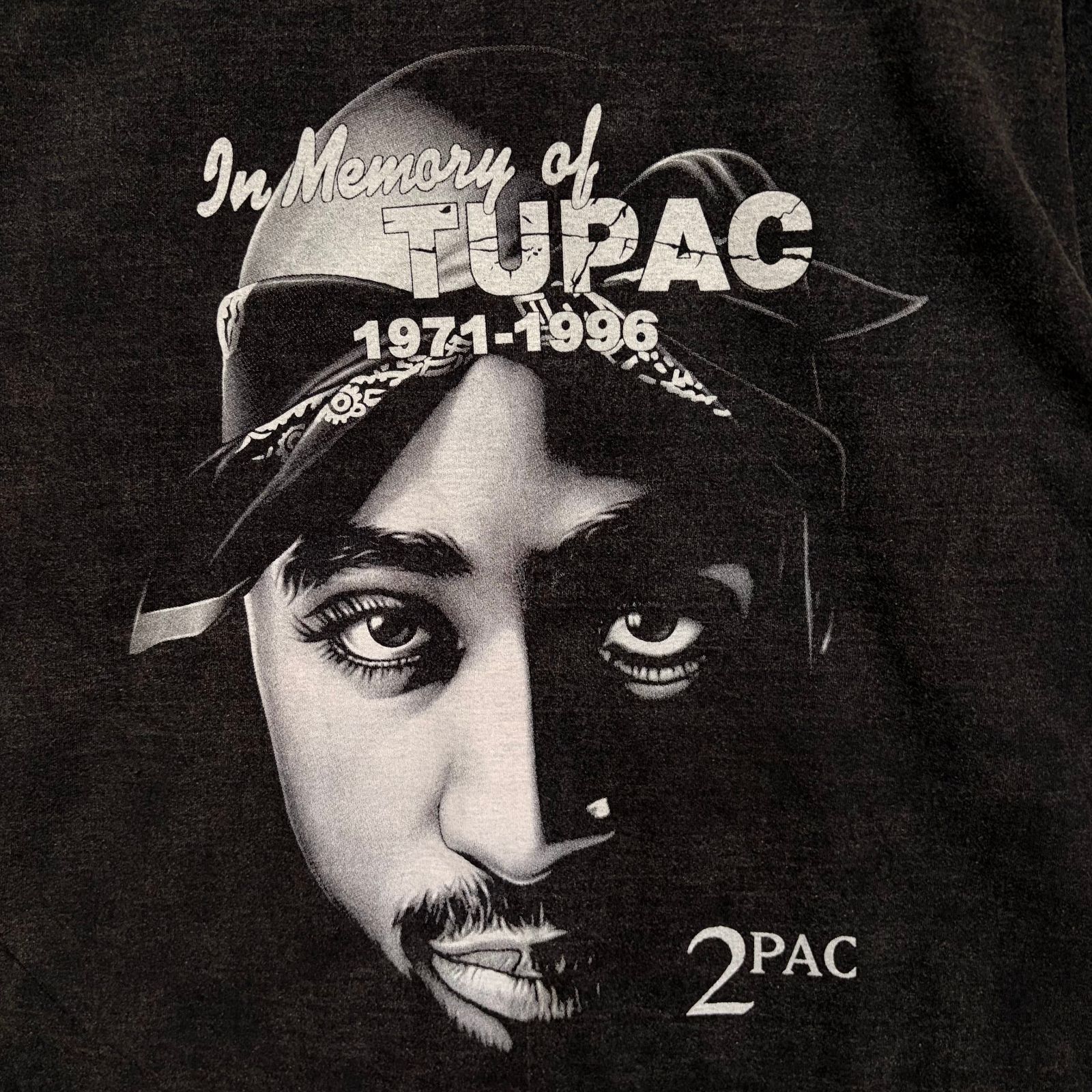 新品 2PAC ツーパック Tシャツ XL 黒 ビンテージ加工 フェードブラック 