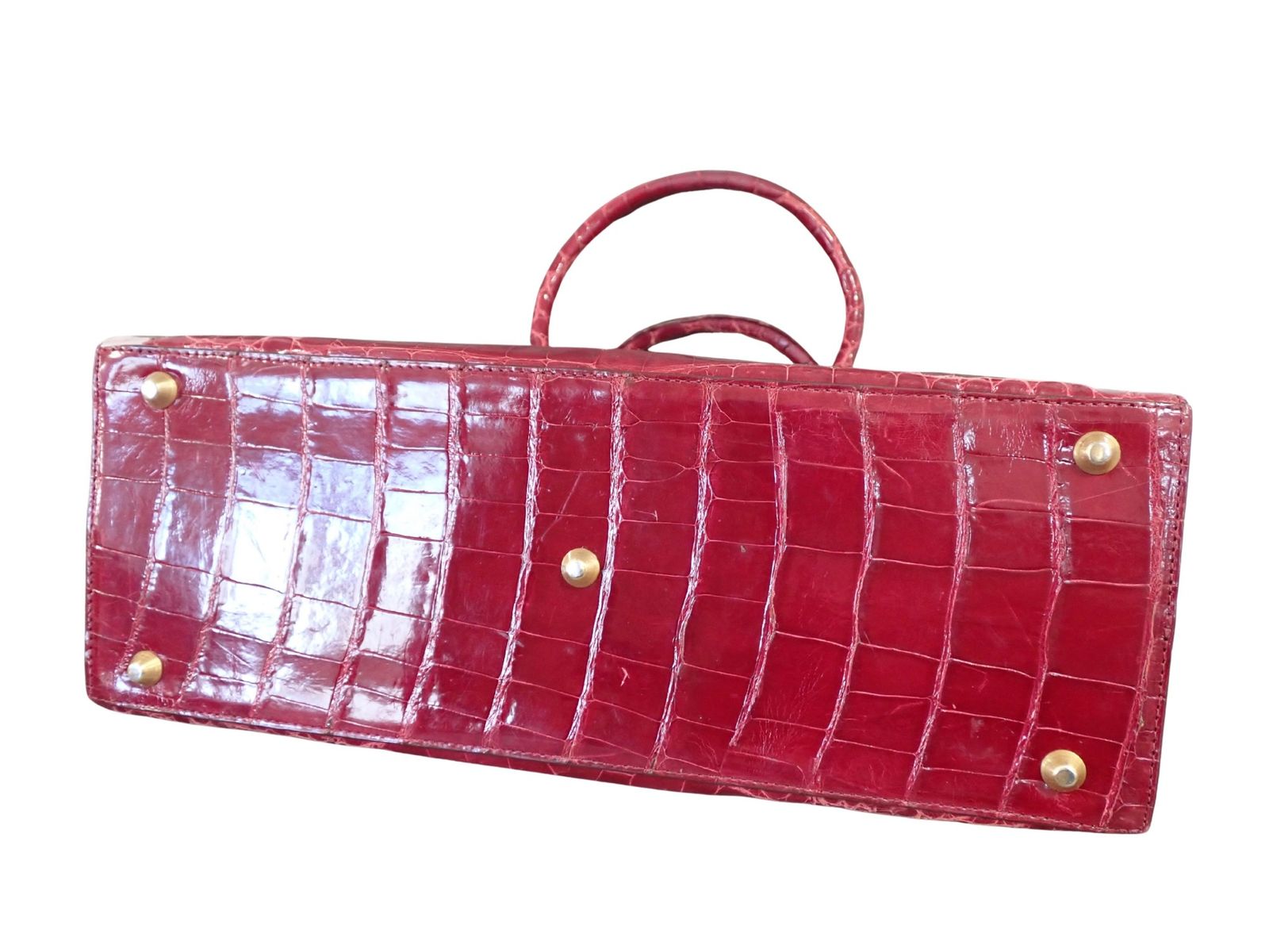 JRA認定】SANPO 三宝 クロコダイル ハンドバッグ シャイニーボルドー
