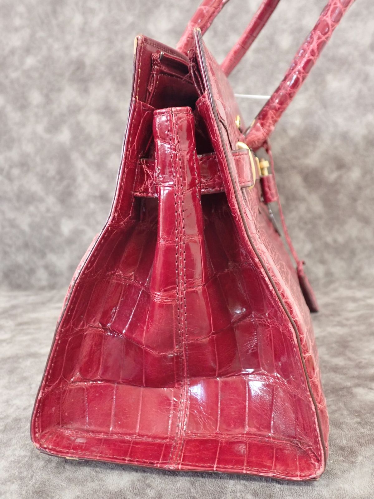 JRA認定】SANPO 三宝 クロコダイル ハンドバッグ シャイニーボルドー